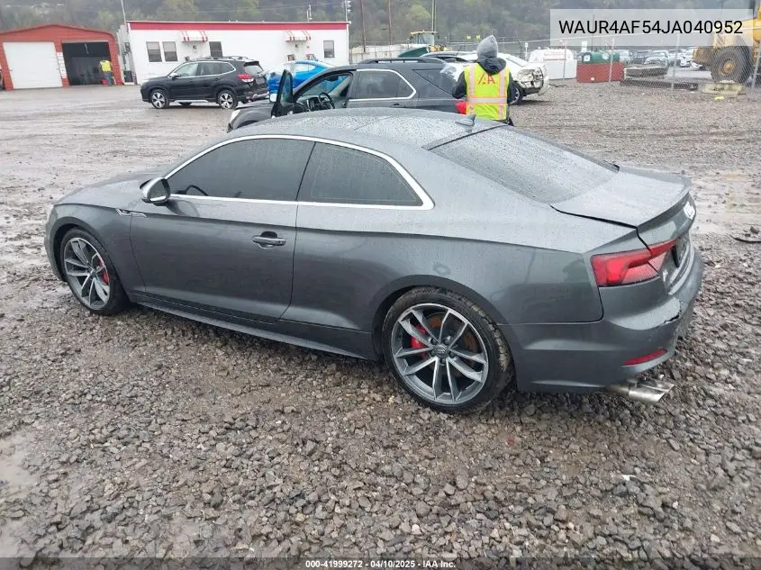 2018 Audi S5 3.0T Premium Plus VIN: WAUR4AF54JA040952 Lot: 41999272