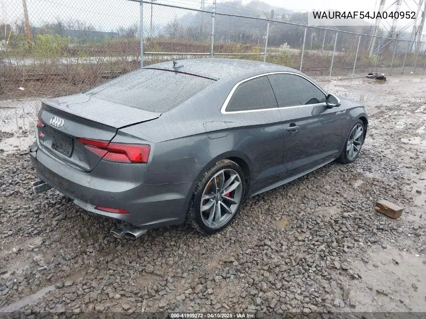2018 Audi S5 3.0T Premium Plus VIN: WAUR4AF54JA040952 Lot: 41999272