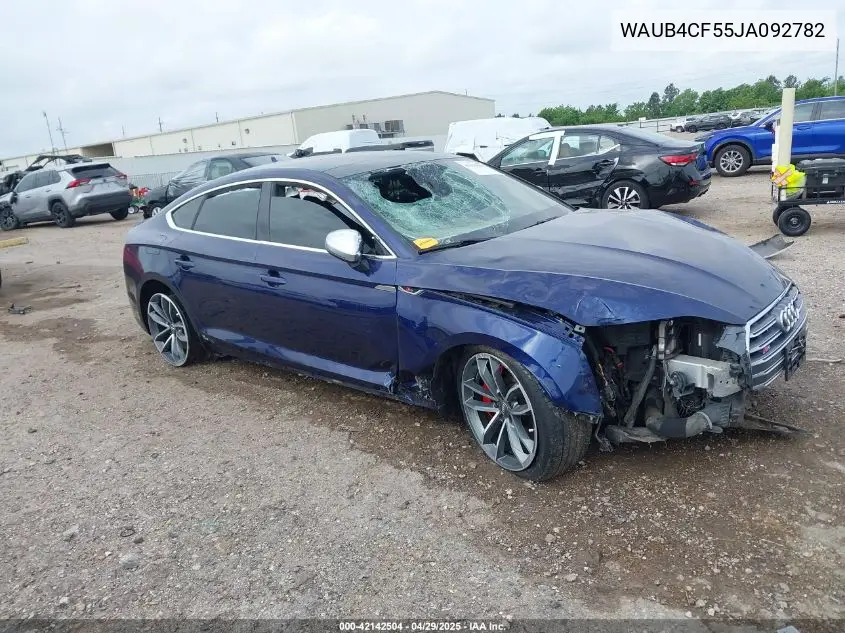 2018 Audi S5 3.0T Premium Plus VIN: WAUB4CF55JA092782 Lot: 42142504