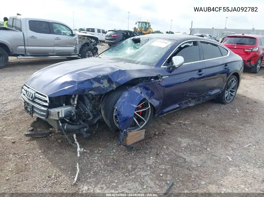 2018 Audi S5 3.0T Premium Plus VIN: WAUB4CF55JA092782 Lot: 42142504