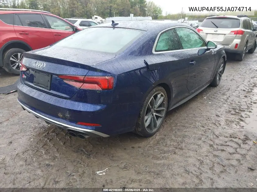 2018 Audi S5 3.0T Premium Plus VIN: WAUP4AF55JA074714 Lot: 42198303