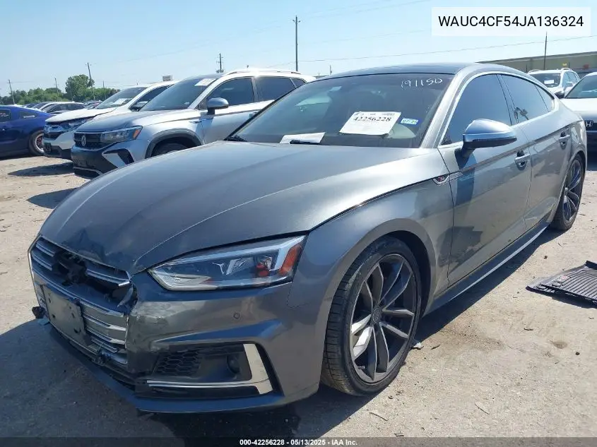 2018 Audi S5 3.0T Premium Plus VIN: WAUC4CF54JA136324 Lot: 42256228