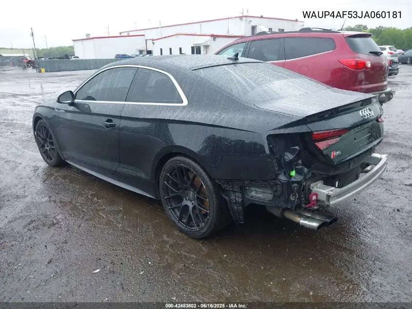 2018 Audi S5 3.0T Premium Plus VIN: WAUP4AF53JA060181 Lot: 42483802