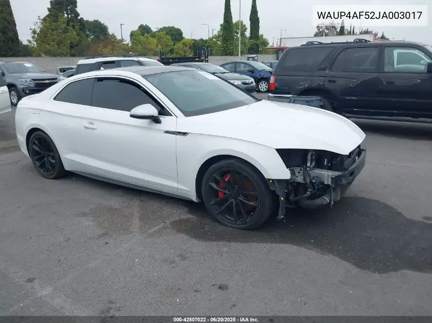 2018 Audi S5 Premium Plus VIN: WAUP4AF52JA003017 Lot: 42507022