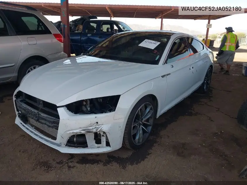 2018 Audi S5 3.0T Premium Plus VIN: WAUC4CF52JA052180 Lot: 42520390
