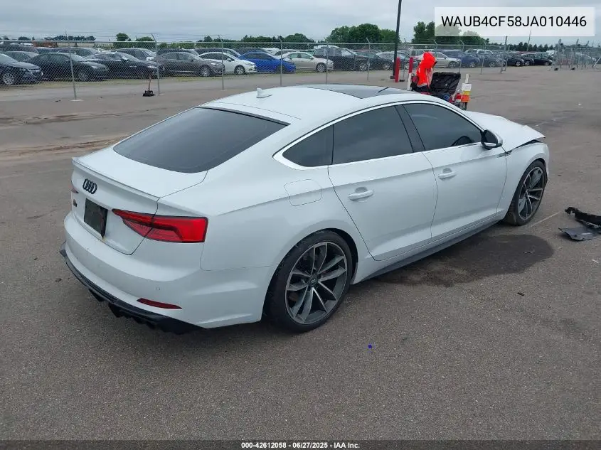 2018 Audi S5 3.0T Premium Plus VIN: WAUB4CF58JA010446 Lot: 42612058