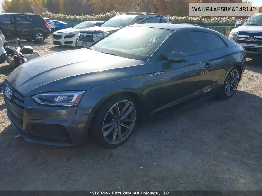 2019 Audi S5 VIN: WAUP4AF58KA048142 Lot: 12127694