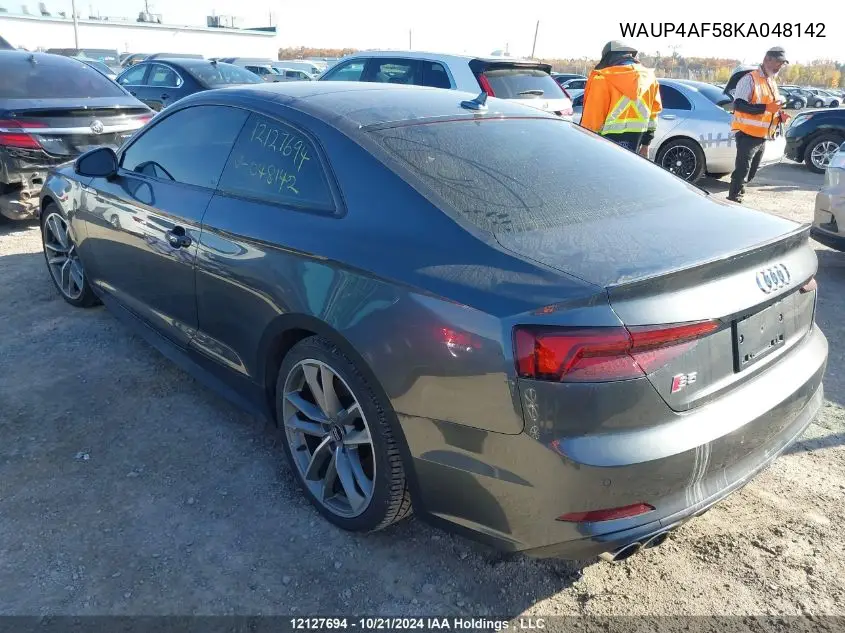 2019 Audi S5 VIN: WAUP4AF58KA048142 Lot: 12127694
