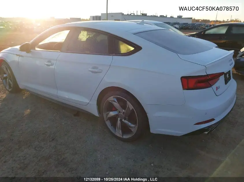 2019 Audi S5 VIN: WAUC4CF50KA078570 Lot: 12132059