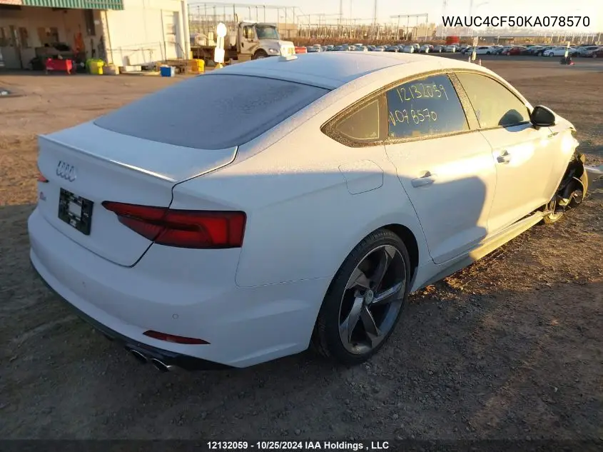 2019 Audi S5 VIN: WAUC4CF50KA078570 Lot: 12132059