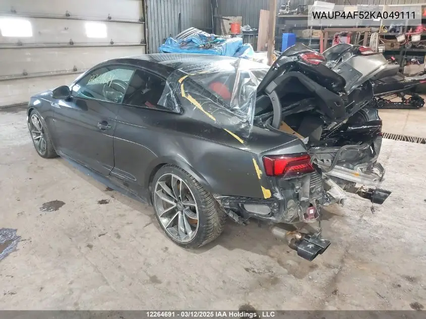 2019 Audi S5 3.0T Progressiv VIN: WAUP4AF52KA049111 Lot: 12264691