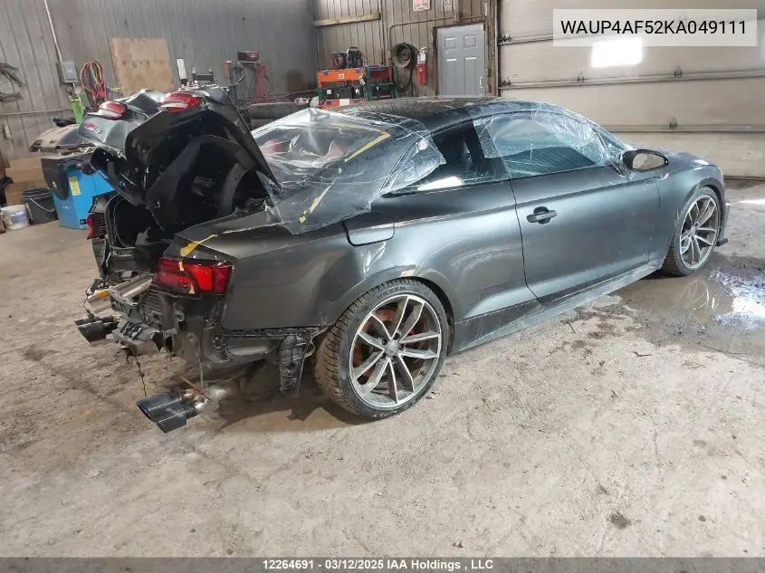 2019 Audi S5 3.0T Progressiv VIN: WAUP4AF52KA049111 Lot: 12264691