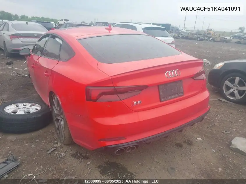 2019 Audi S5 3.0T Technik VIN: WAUC4CF51KA041091 Lot: 12330095