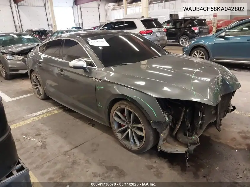 2019 Audi S5 3.0T Premium VIN: WAUB4CF58KA042802 Lot: 41736570