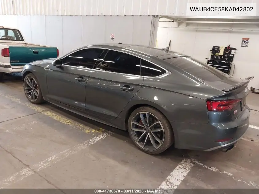 2019 Audi S5 3.0T Premium VIN: WAUB4CF58KA042802 Lot: 41736570