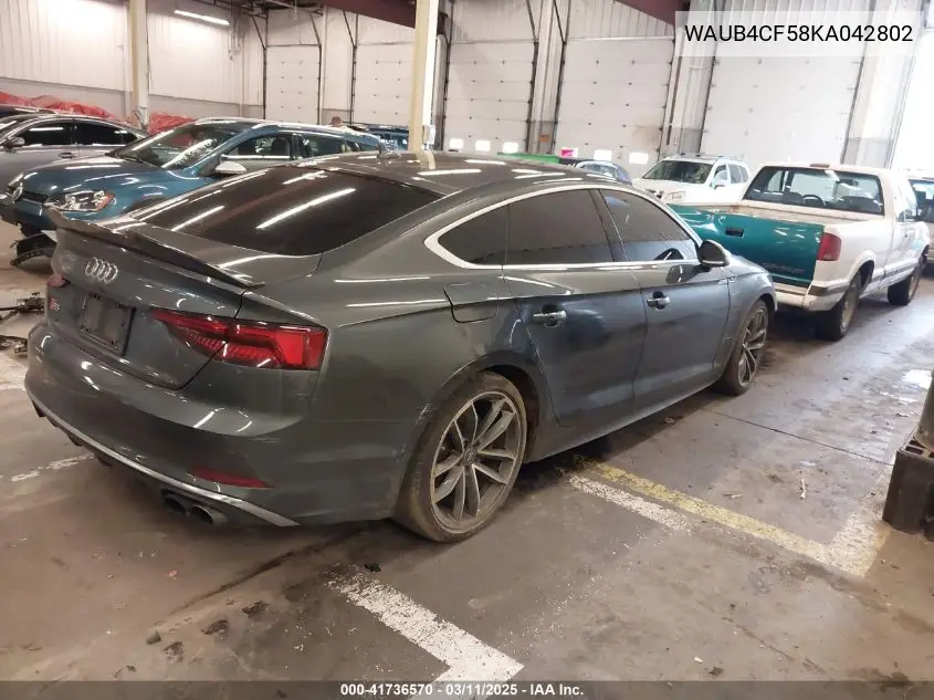2019 Audi S5 3.0T Premium VIN: WAUB4CF58KA042802 Lot: 41736570