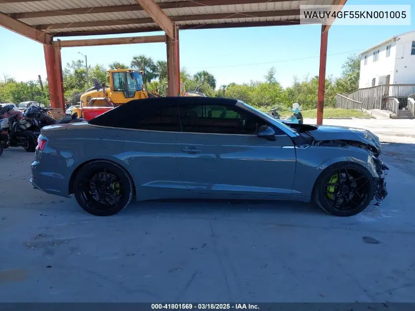 2019 Audi S5 3.0T Premium Plus VIN: WAUY4GF55KN001005 Lot: 41801569