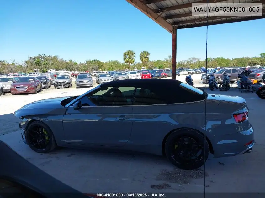 2019 Audi S5 3.0T Premium Plus VIN: WAUY4GF55KN001005 Lot: 41801569