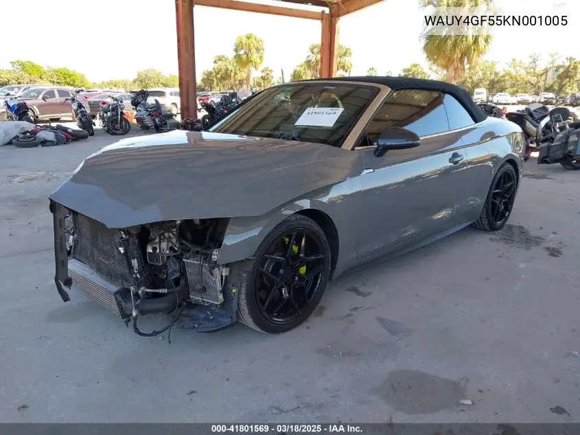 2019 Audi S5 3.0T Premium Plus VIN: WAUY4GF55KN001005 Lot: 41801569