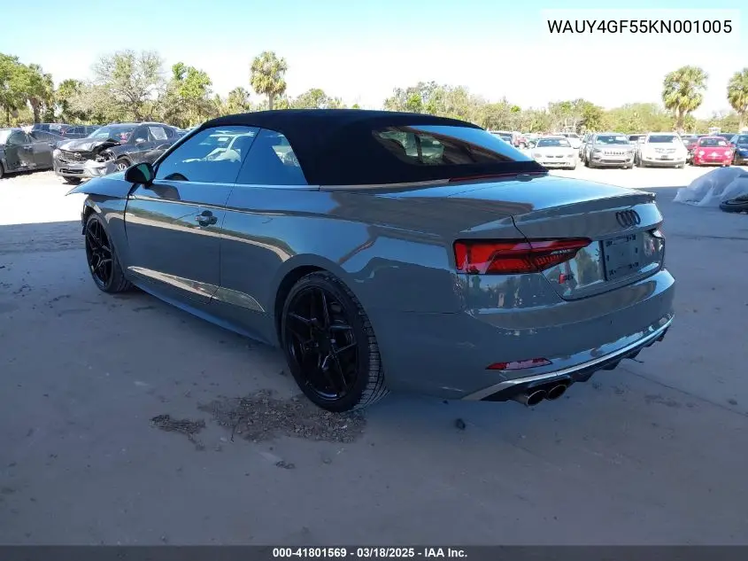 2019 Audi S5 3.0T Premium Plus VIN: WAUY4GF55KN001005 Lot: 41801569