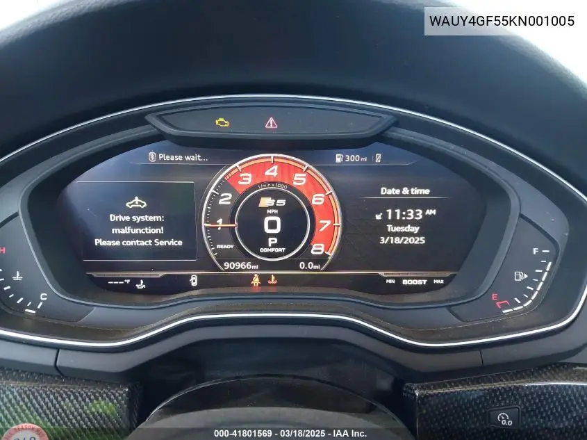 2019 Audi S5 3.0T Premium Plus VIN: WAUY4GF55KN001005 Lot: 41801569