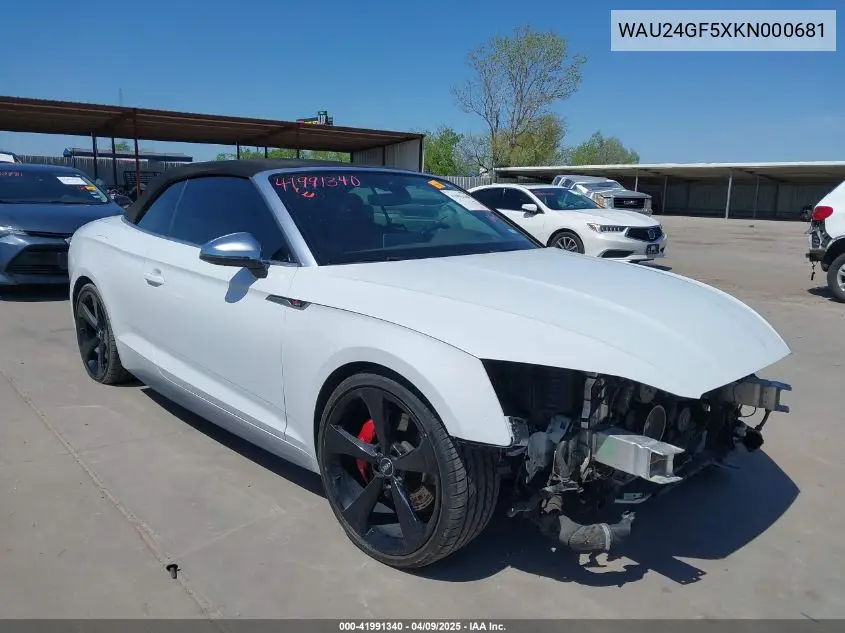 2019 Audi S5 3.0T Premium Plus VIN: WAU24GF5XKN000681 Lot: 41991340