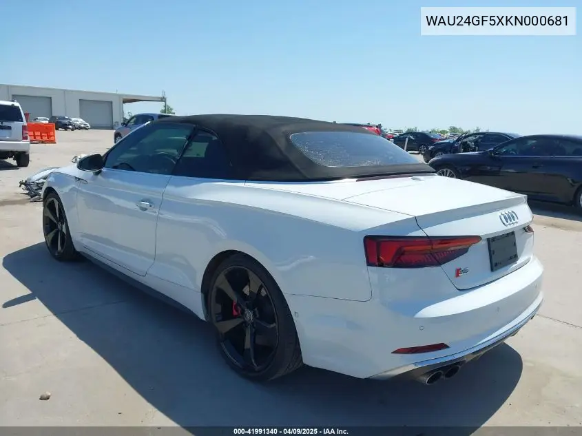 2019 Audi S5 3.0T Premium Plus VIN: WAU24GF5XKN000681 Lot: 41991340