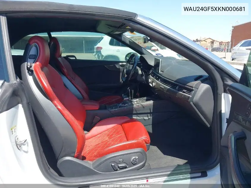 2019 Audi S5 3.0T Premium Plus VIN: WAU24GF5XKN000681 Lot: 41991340