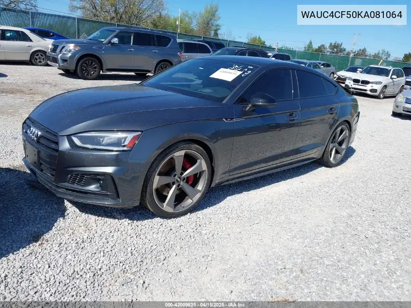 2019 Audi S5 3.0T Premium VIN: WAUC4CF50KA081064 Lot: 42009839