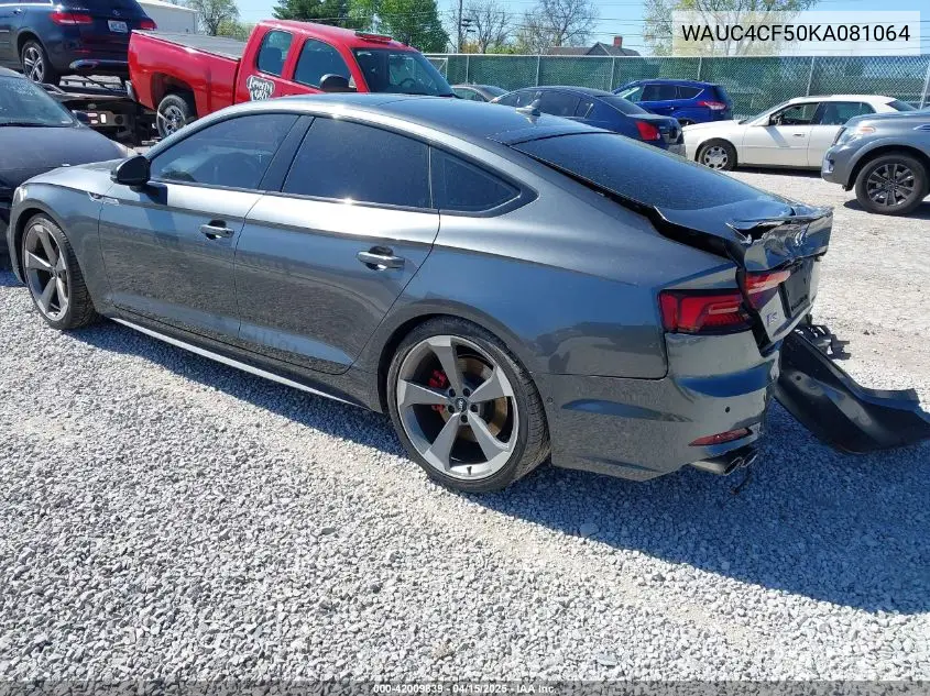 2019 Audi S5 3.0T Premium VIN: WAUC4CF50KA081064 Lot: 42009839