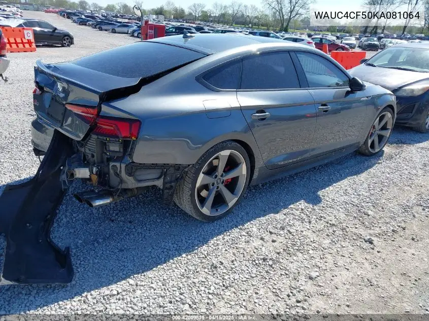 2019 Audi S5 3.0T Premium VIN: WAUC4CF50KA081064 Lot: 42009839