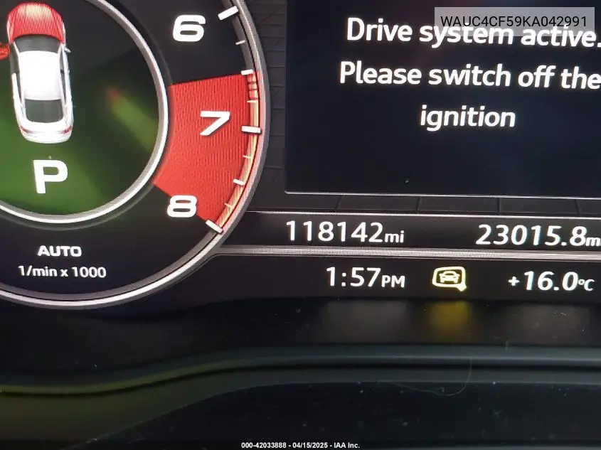 2019 Audi S5 3.0T Premium VIN: WAUC4CF59KA042991 Lot: 42033888