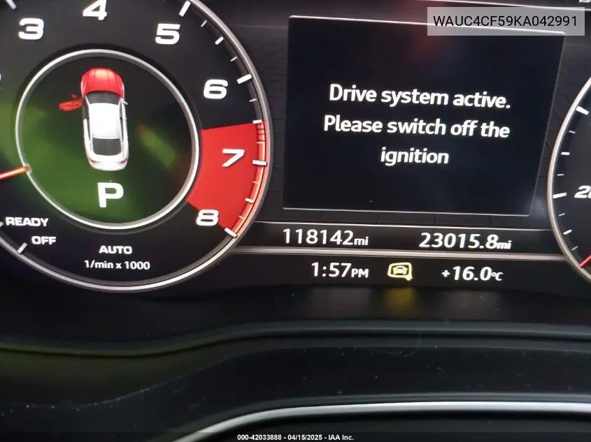 2019 Audi S5 3.0T Premium VIN: WAUC4CF59KA042991 Lot: 42033888