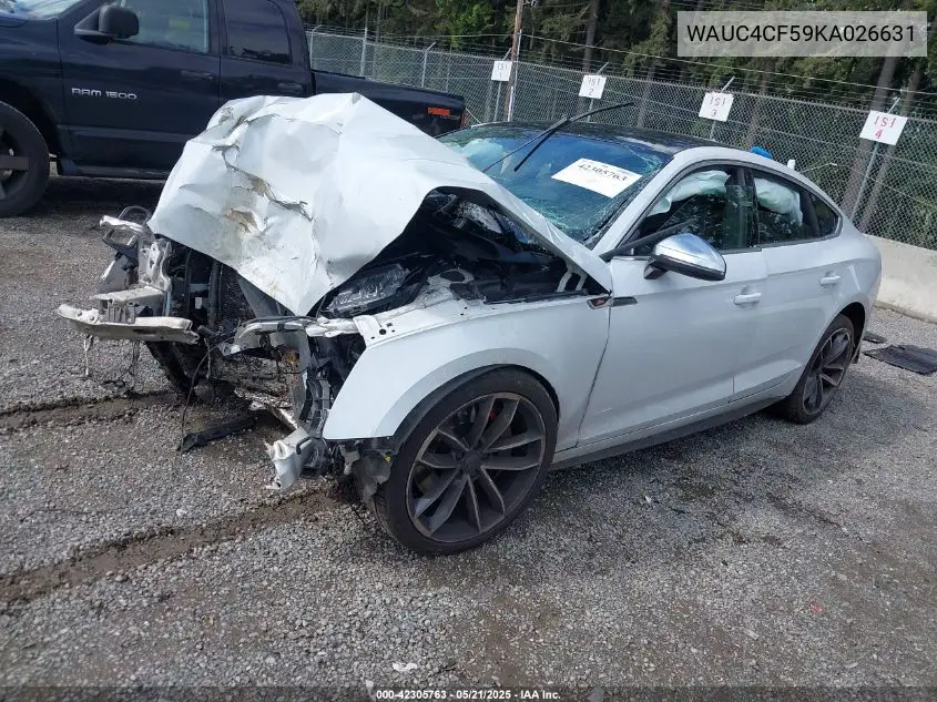 2019 Audi S5 3.0T Premium VIN: WAUC4CF59KA026631 Lot: 42305763