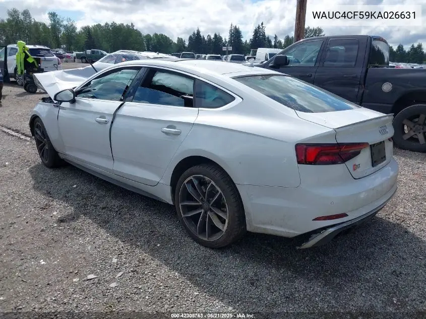 2019 Audi S5 3.0T Premium VIN: WAUC4CF59KA026631 Lot: 42305763