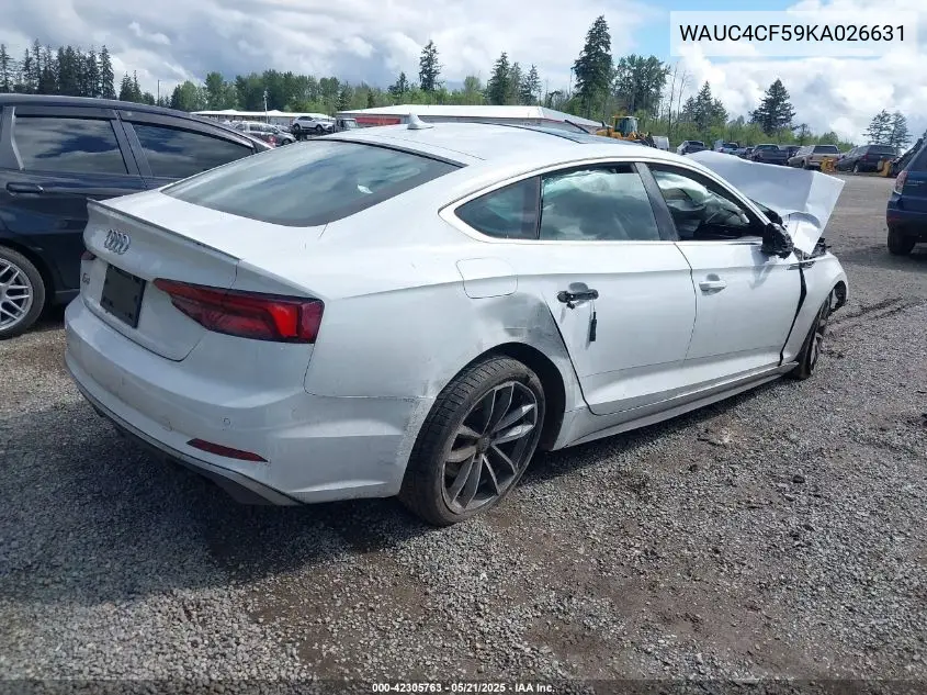 2019 Audi S5 3.0T Premium VIN: WAUC4CF59KA026631 Lot: 42305763