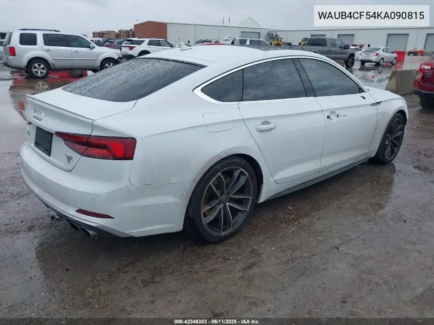2019 Audi S5 3.0T Premium VIN: WAUB4CF54KA090815 Lot: 42346303