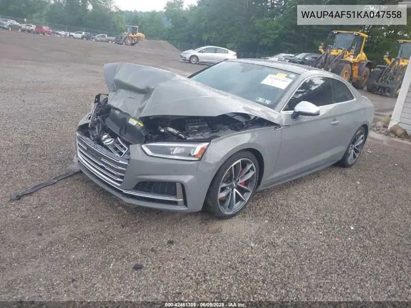 2019 Audi S5 3.0T Premium VIN: WAUP4AF51KA047558 Lot: 42461309