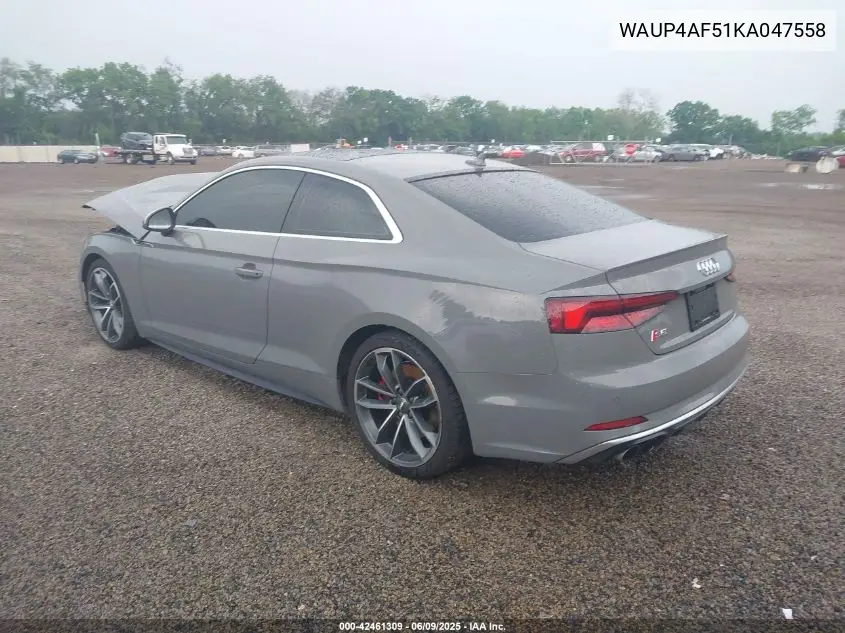 2019 Audi S5 3.0T Premium VIN: WAUP4AF51KA047558 Lot: 42461309