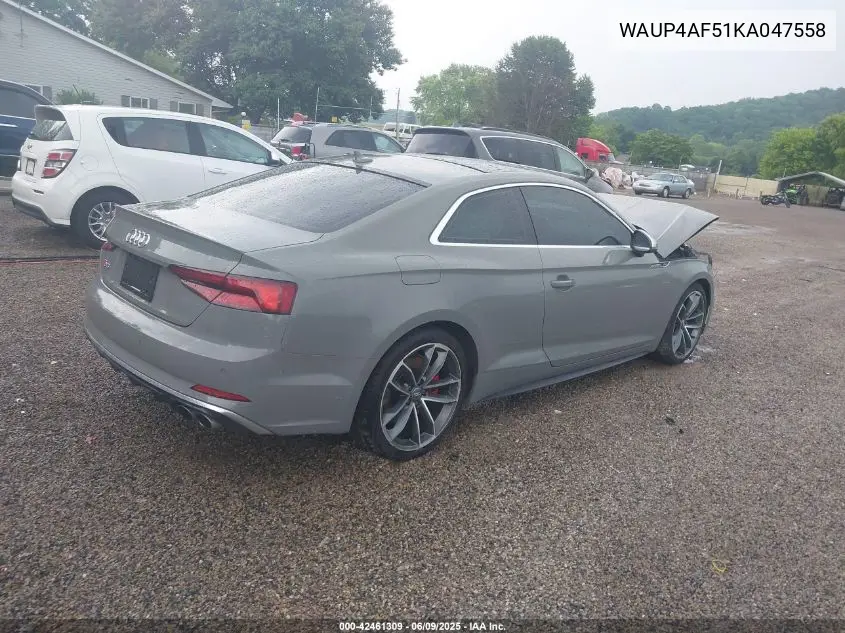 2019 Audi S5 3.0T Premium VIN: WAUP4AF51KA047558 Lot: 42461309