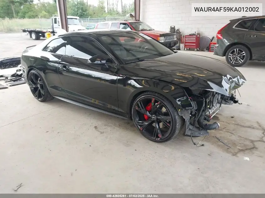 2019 Audi S5 3.0T Premium VIN: WAUR4AF59KA012002 Lot: 42605261