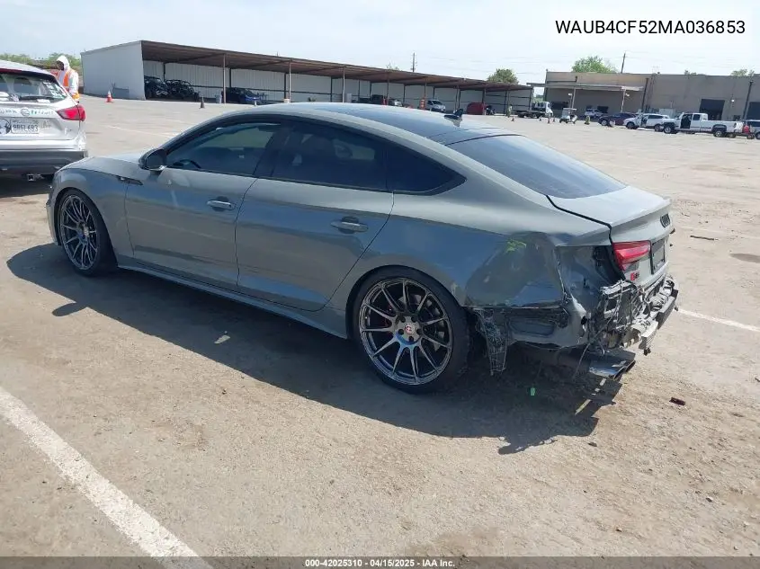 2021 Audi S5 Sportback Prestige VIN: WAUB4CF52MA036853 Lot: 42025310