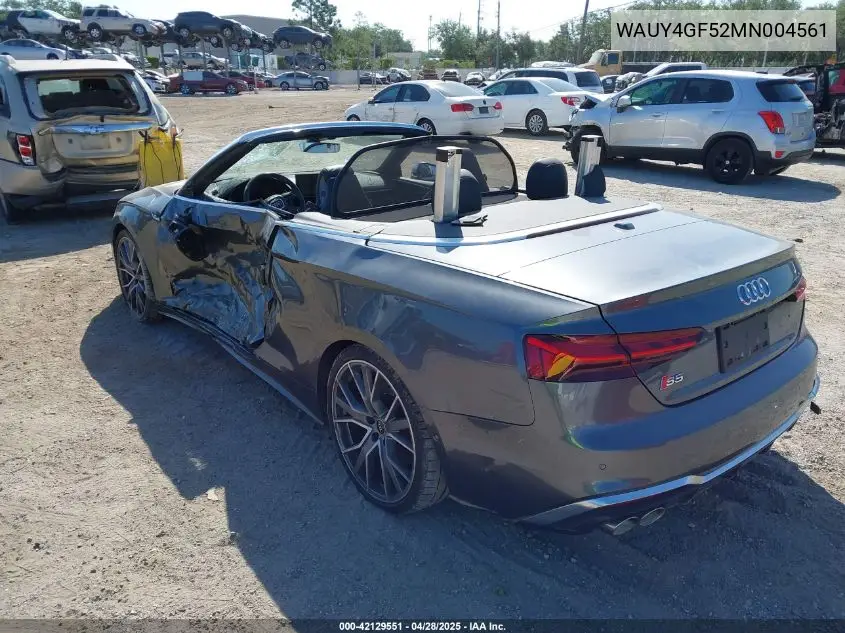2021 Audi S5 Cabriolet Prestige Tfsi Quattro Tiptronic VIN: WAUY4GF52MN004561 Lot: 42129551