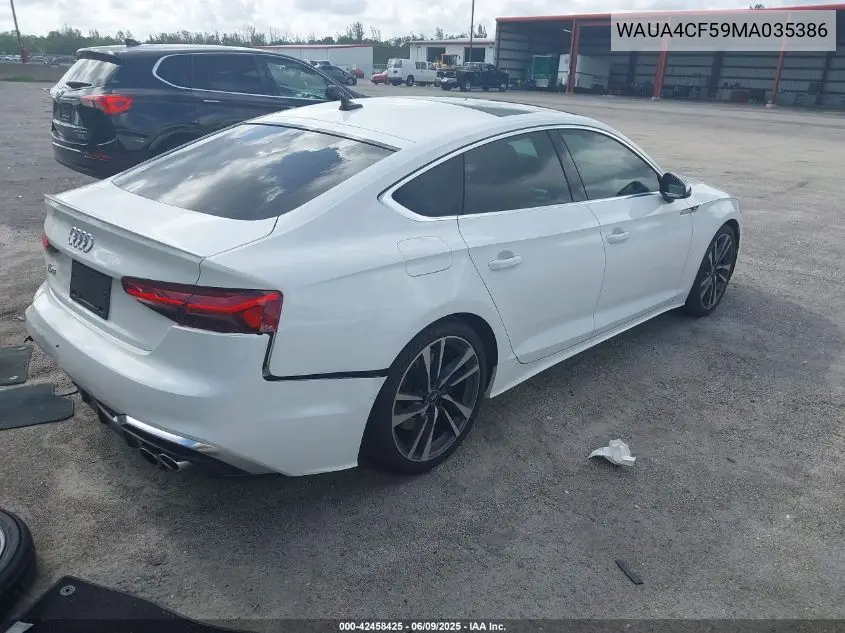 2021 Audi S5 Sportback Premium Tfsi Quattro Tiptronic VIN: WAUA4CF59MA035386 Lot: 42458425