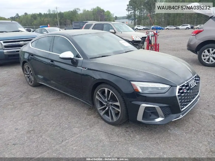 2022 Audi S5 Sportback Prestige Tfsi Quattro Tiptronic VIN: WAUB4CF57NA035232 Lot: 41942088