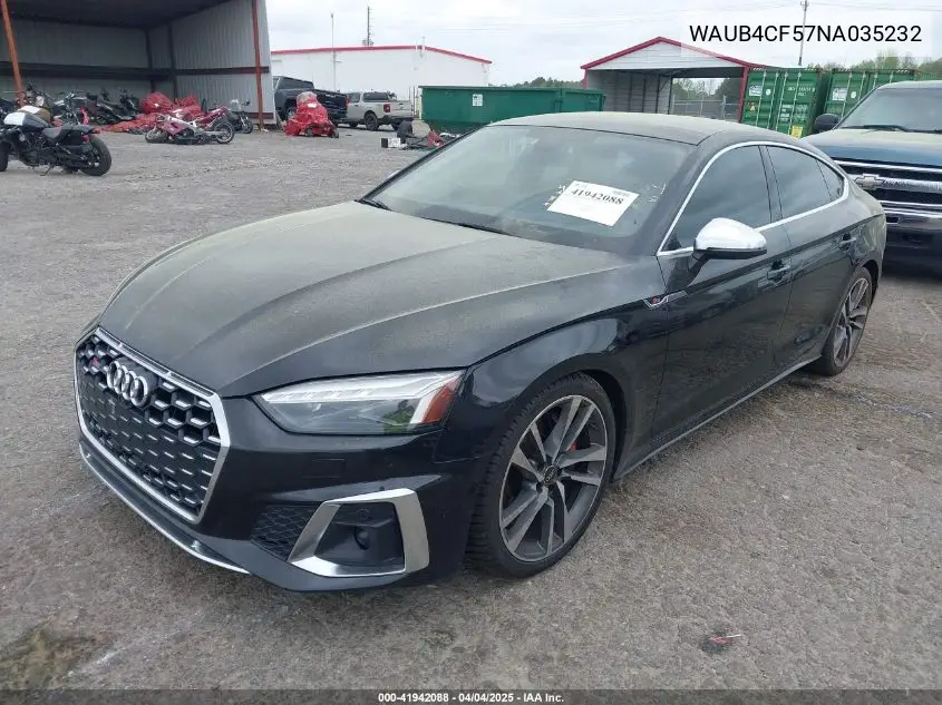 2022 Audi S5 Sportback Prestige Tfsi Quattro Tiptronic VIN: WAUB4CF57NA035232 Lot: 41942088