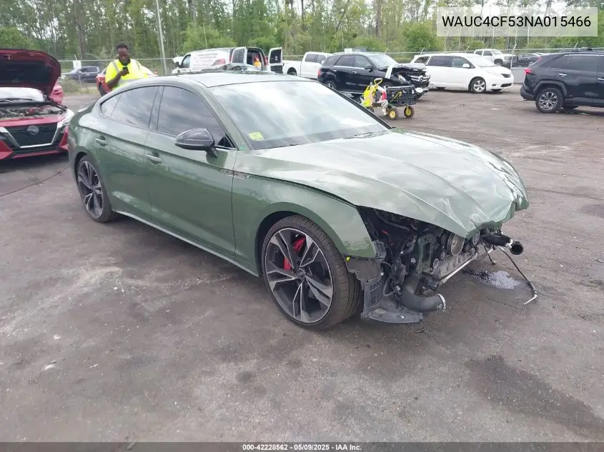 2022 Audi S5 Sportback Premium Plus Tfsi Quattro Tiptronic VIN: WAUC4CF53NA015466 Lot: 42228562