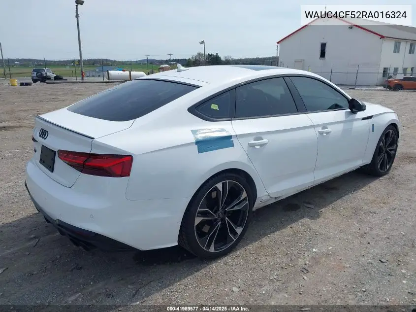2024 Audi S5 Sportback Premium Plus Tfsi Quattro Tiptronic VIN: WAUC4CF52RA016324 Lot: 41989577