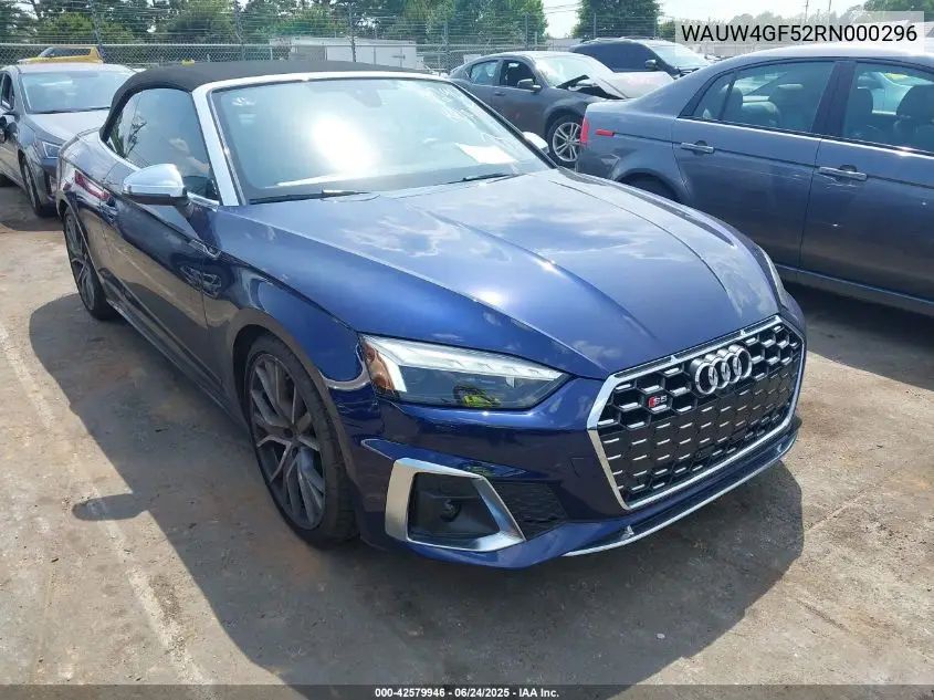 2024 Audi S5 Cabriolet Premium Plus Tfsi Quattro Tiptronic VIN: WAUW4GF52RN000296 Lot: 42579946