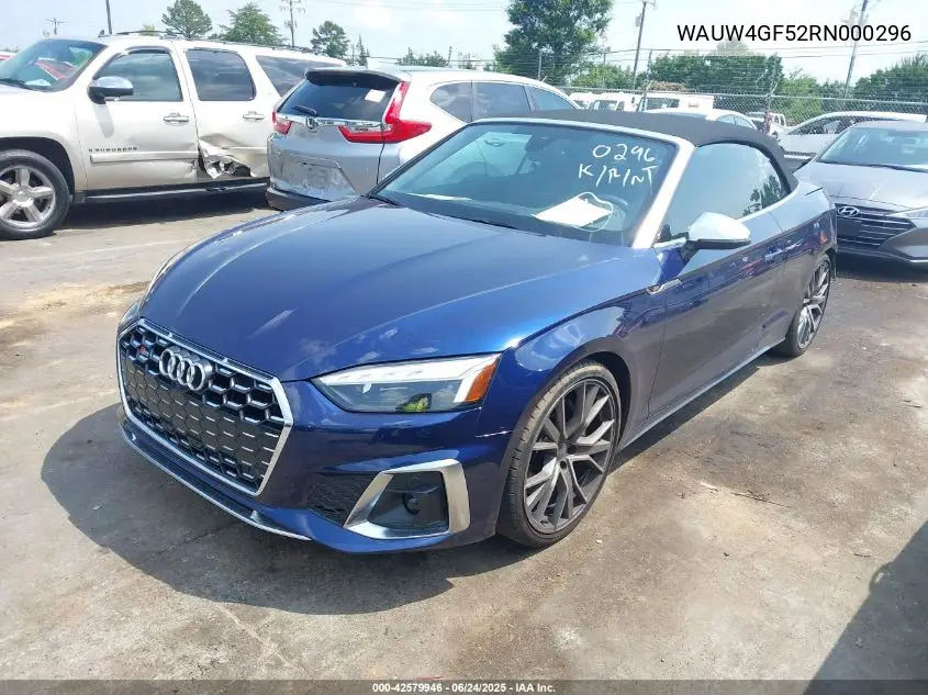 2024 Audi S5 Cabriolet Premium Plus Tfsi Quattro Tiptronic VIN: WAUW4GF52RN000296 Lot: 42579946